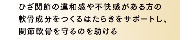 ひざ関節の違和感や不快感がある方の軟骨成分をつくるはたらきをサポートし、関節軟骨を守るのを助ける