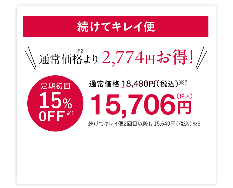 続けてキレイ便 通常価格※2より2,774円お得！ 15,706円（税込）
