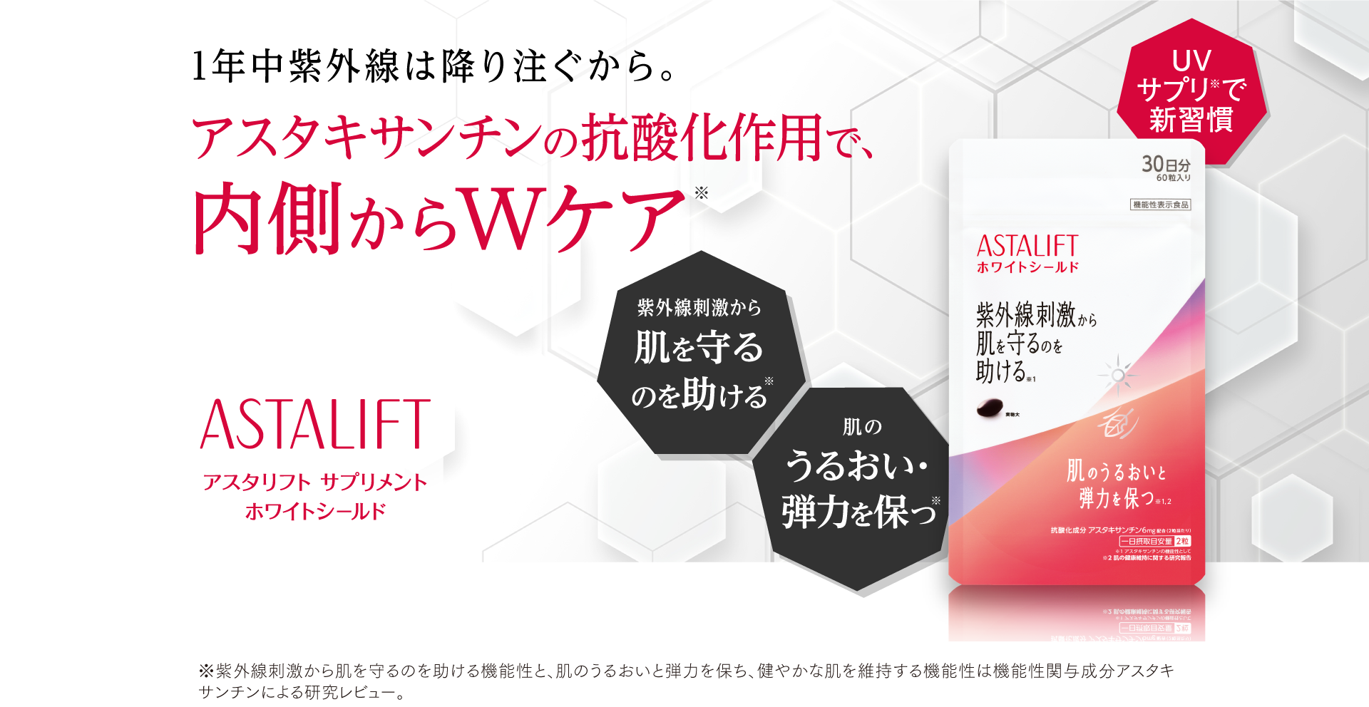 1年中紫外線は降り注ぐから。アスタキサンチンの抗酸化作用で、内側からWケア
