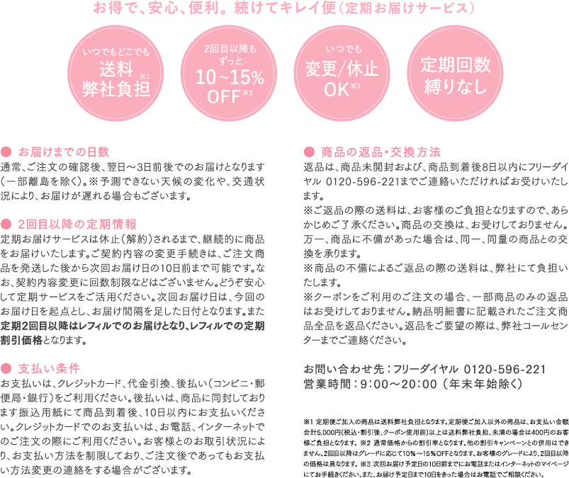 お得で、安心、便利。 続けてキレイ便（定期お届けサービス）