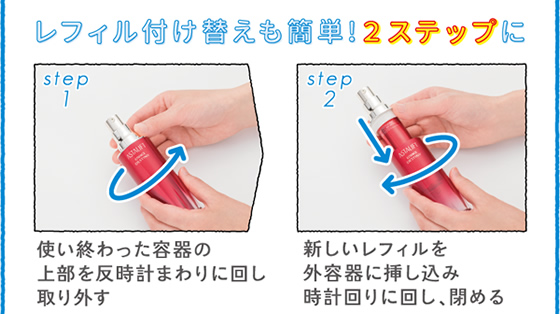レフィル付け替えも簡単！2ステップに