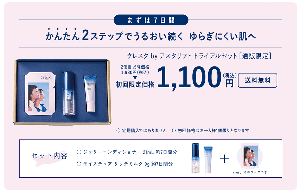 まずは7日間かんたん2STEPではじめる敏感肌ケア クレスクbyアスタリフト トライアルセット