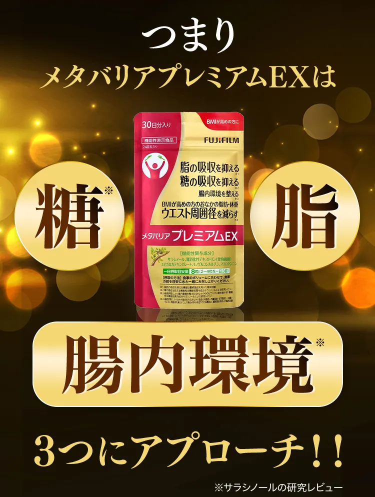 つまりメタバリアプレミアムEXは糖・脂・腸内環境の3つにアプローチ!!