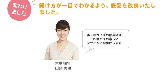 開け方が一目でわかるよう、表記を改良いたしました。