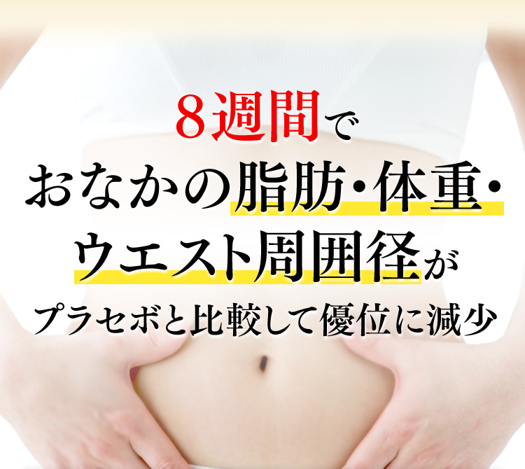 8週間でおなかの脂肪・体重・ウエスト周囲径が有意に減少!!