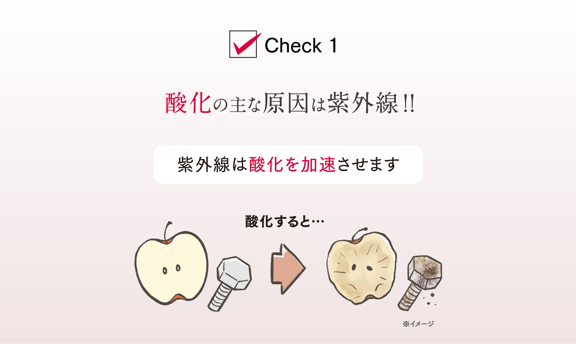 Check1 酸化の主な原因は紫外線！！