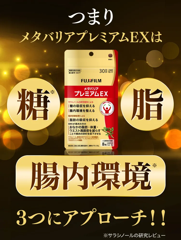 つまりメタバリアプレミアムEXは糖・脂・腸内環境の3つにアプローチ!!