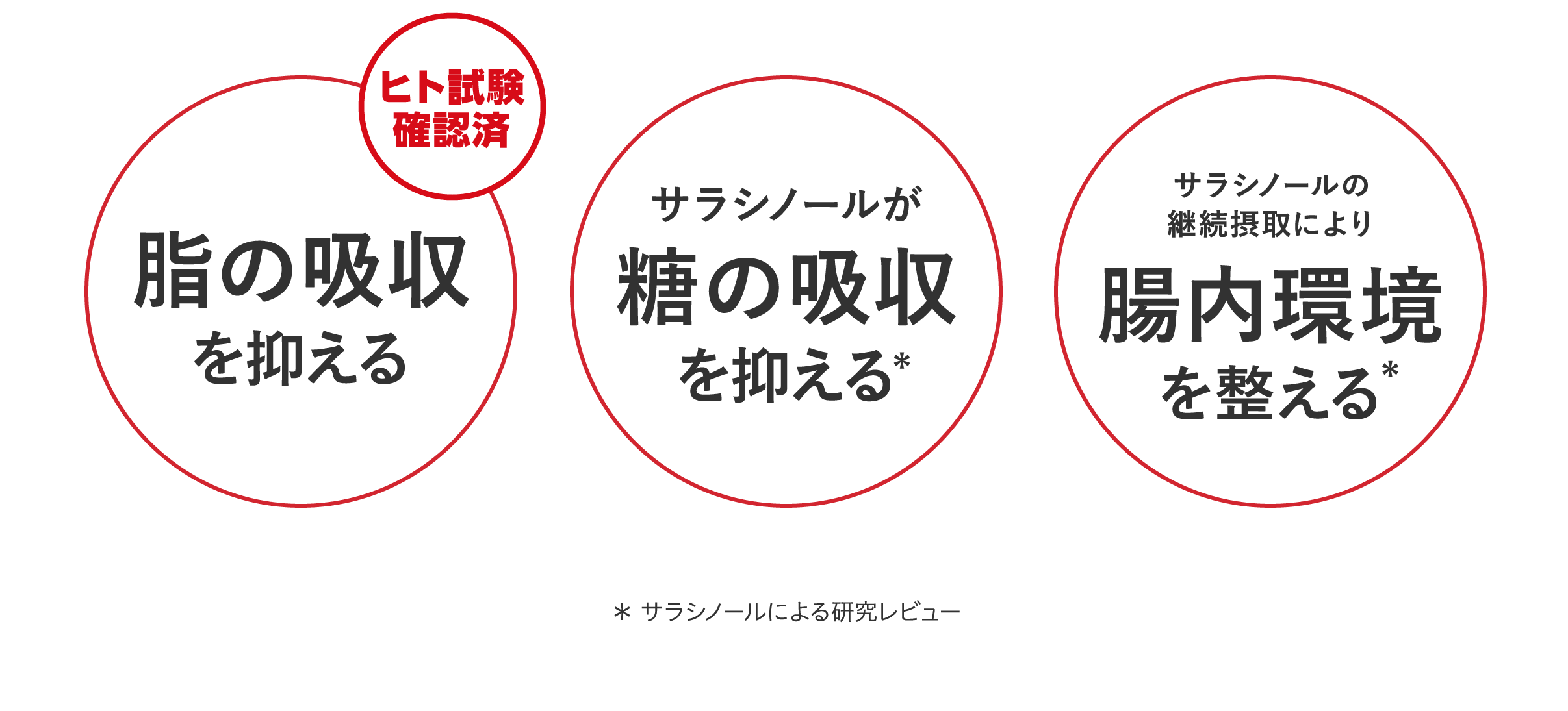 脂の吸収を抑える／糖の吸収を抑える／腸内環境を整える