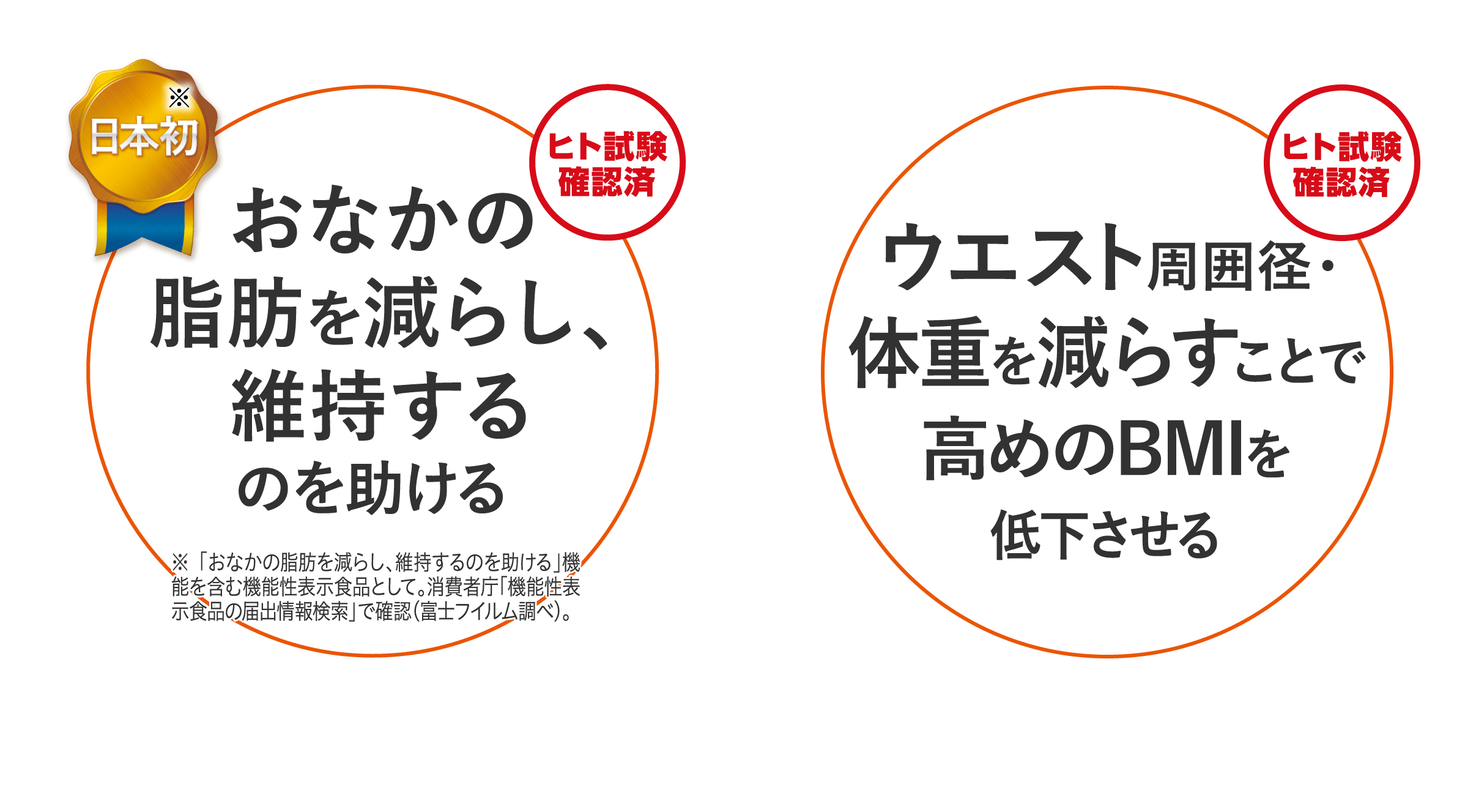 おなかの脂肪を減らし維持するのを助ける／ウエスト周囲経・体重を減らすことで高めのBMIを低下させる