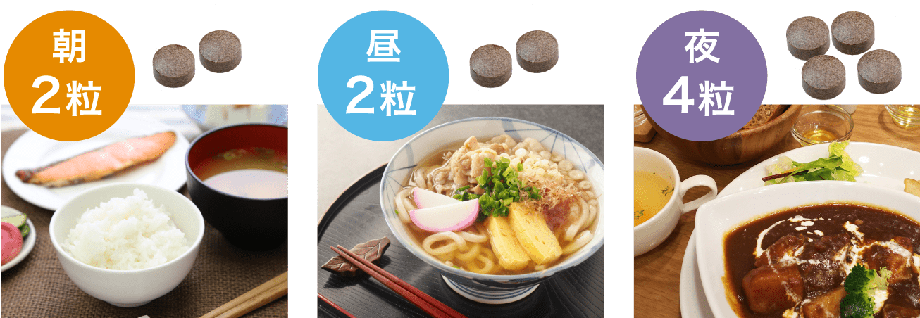 朝2粒、昼2粒、夜4粒