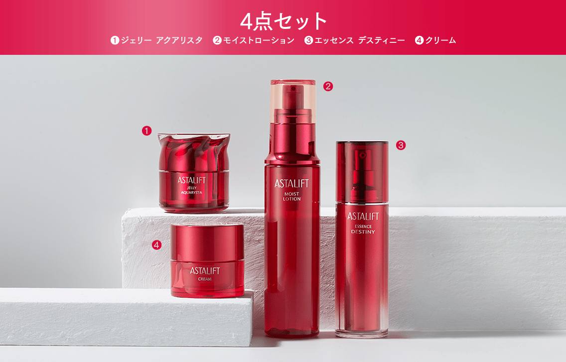 4点セット 1.ジェリー アクアリスタ 2.モイストローション 3.エッセンス デスティニー 4.クリーム