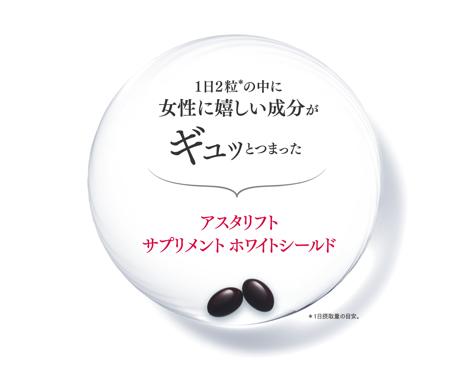 1日2粒＊の中に女性に嬉しい成分がギュッとつまった アスタリフトサプリメント ホワイトシールド