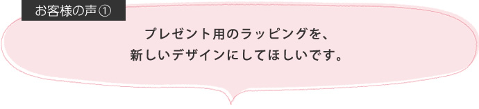 プレゼント用のラッピングを、新しいデザインにしてほしいです。