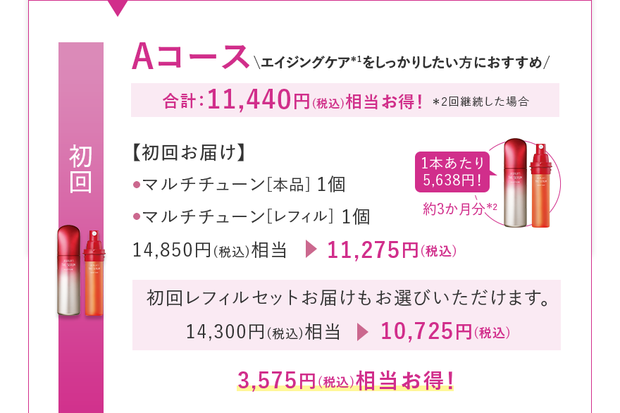 初回 【初回お届け】 マルチチューン[本品] 1個 マルチチューン[レフィル] 1個 14,850円(税込)相当 11,725円(税込)