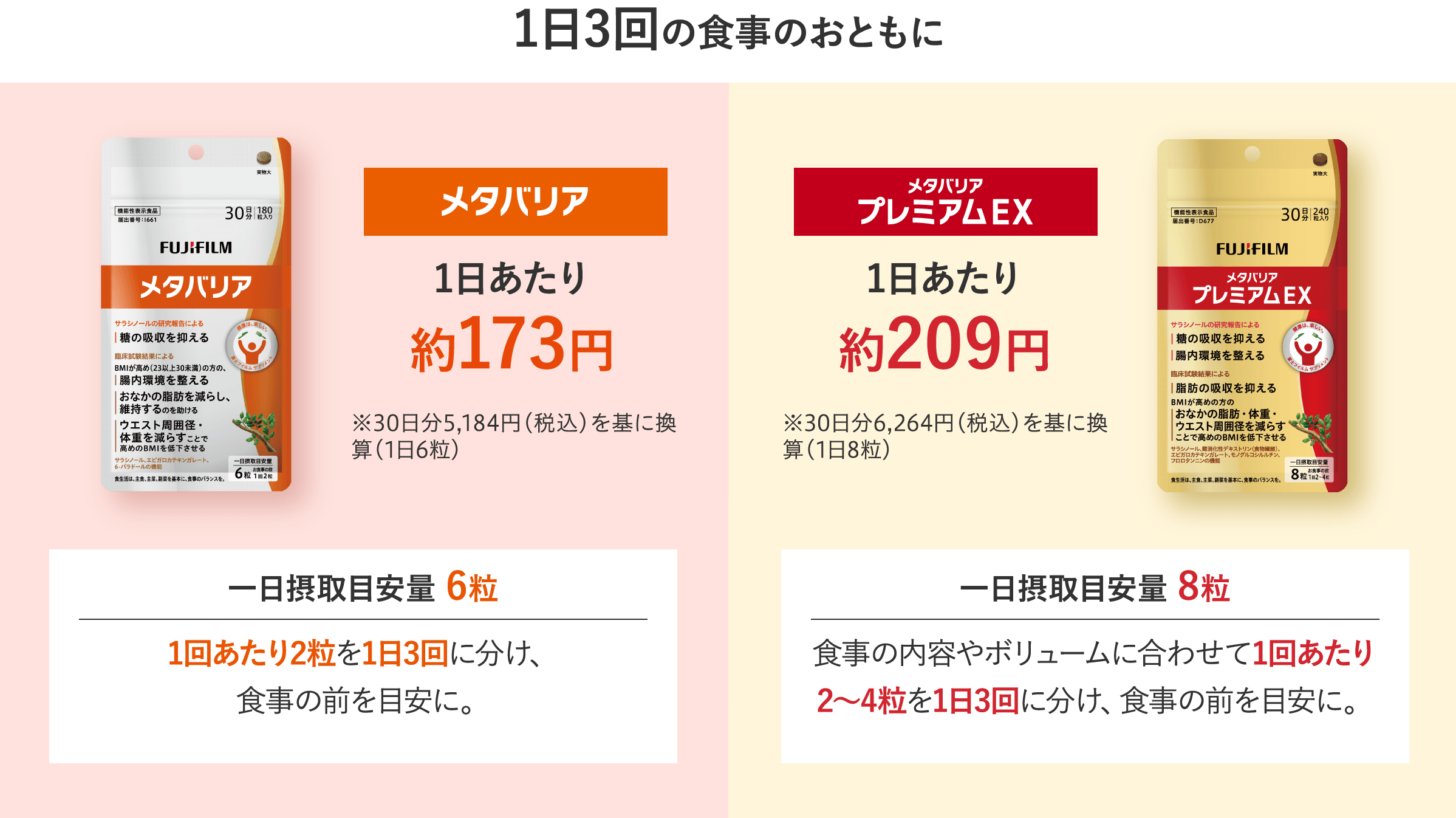 メタバリア1日あたり約173円・メタバリアプレミアムEX1日あたり約199円
