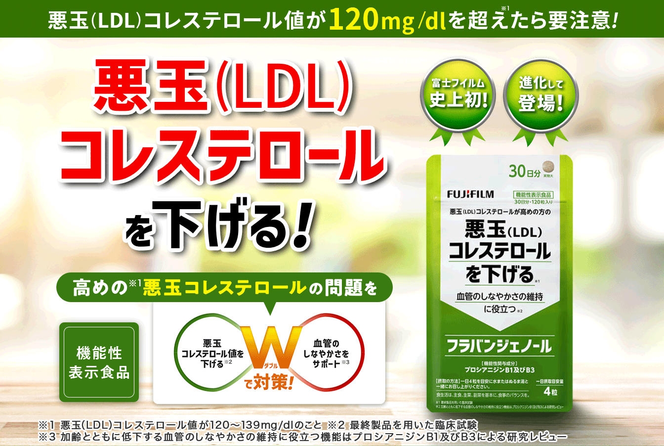 悪玉(LDL)コレステロール値が120mg/dlを超えたら要注意!　プロシアニジンB1及びB3が悪玉(LDL)コレステロールを下げる！