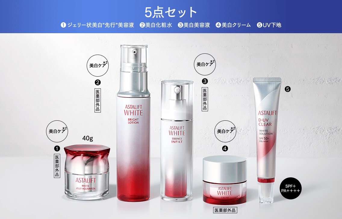 5点セット 1.2.3.アスタリフト ホワイト 4.ジェリー 5.UV化粧下地