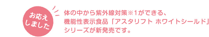 体の中から紫外線対策※1ができる、機能性表示食品「アスタリフト ホワイトシールド」シリーズが新発売です。
