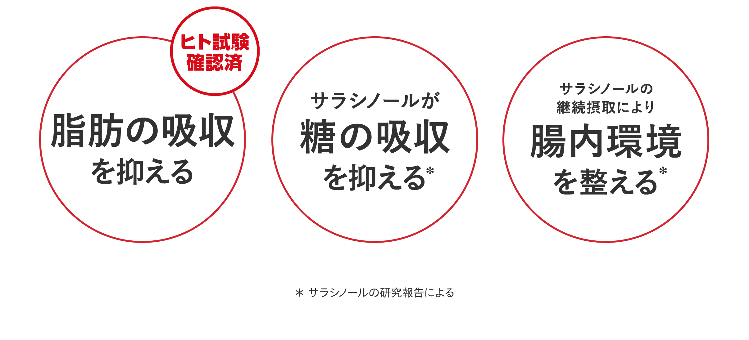 脂の吸収を抑える／糖の吸収を抑える／腸内環境を整える