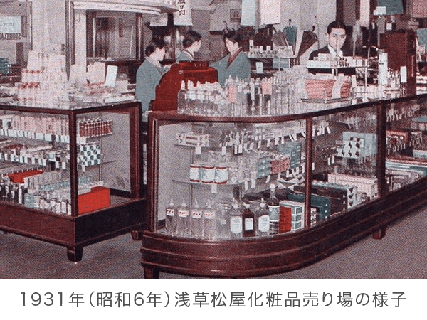 1931年（昭和6年）浅草松屋化粧品売り場の様子