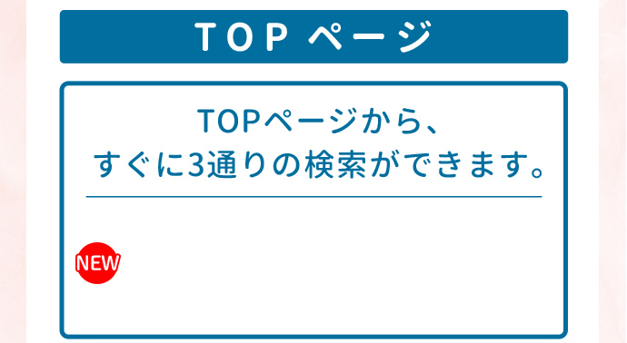 TOPページからすぐに3通りの検索ができます。