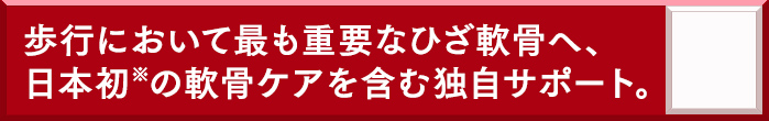 歩行において最も重要なひざ軟骨へ、日本初※の軟骨ケアを含む独自サポート。