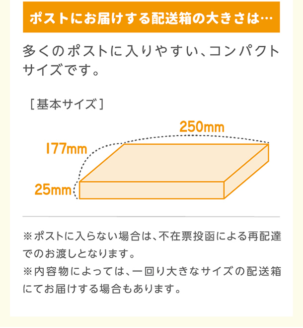 ポストにお届けする配送箱の大きさは…