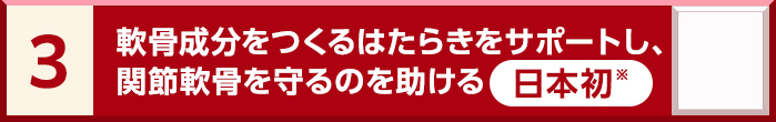 3. 軟骨成分をつくるはたらきをサポートし、関節軟骨を守るのを助ける 日本初※