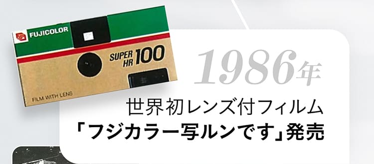 1986年 世界初レンズ付フィルム「フジカラー写ルンです」発売