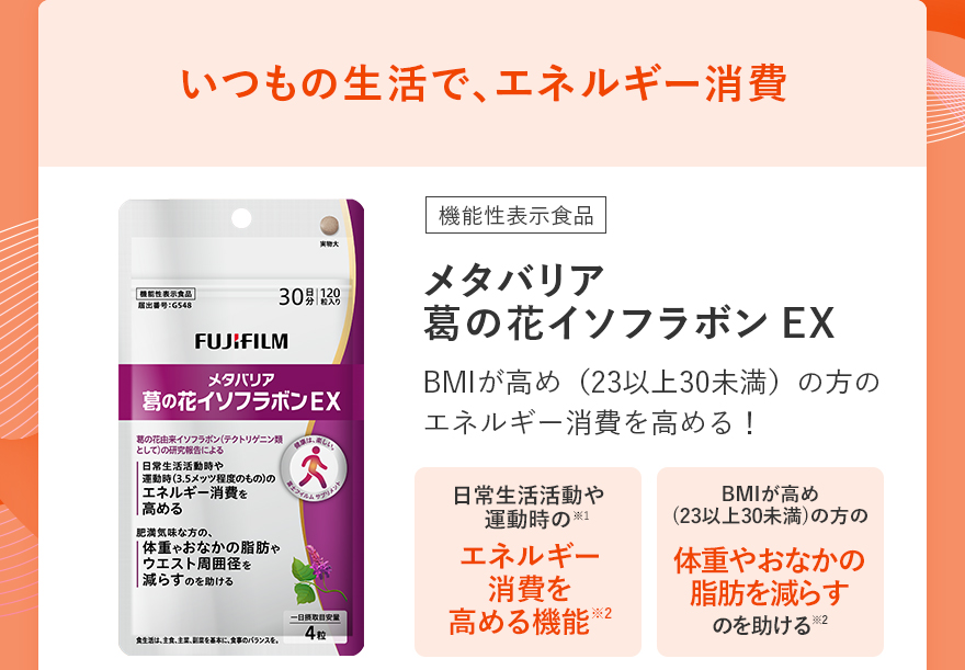 いつもの生活で、エネルギー消費｜メタバリア 葛の花イソフラボンEX