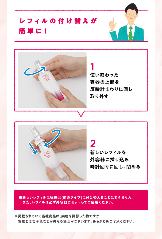 レフィルの付け替えが簡単に!