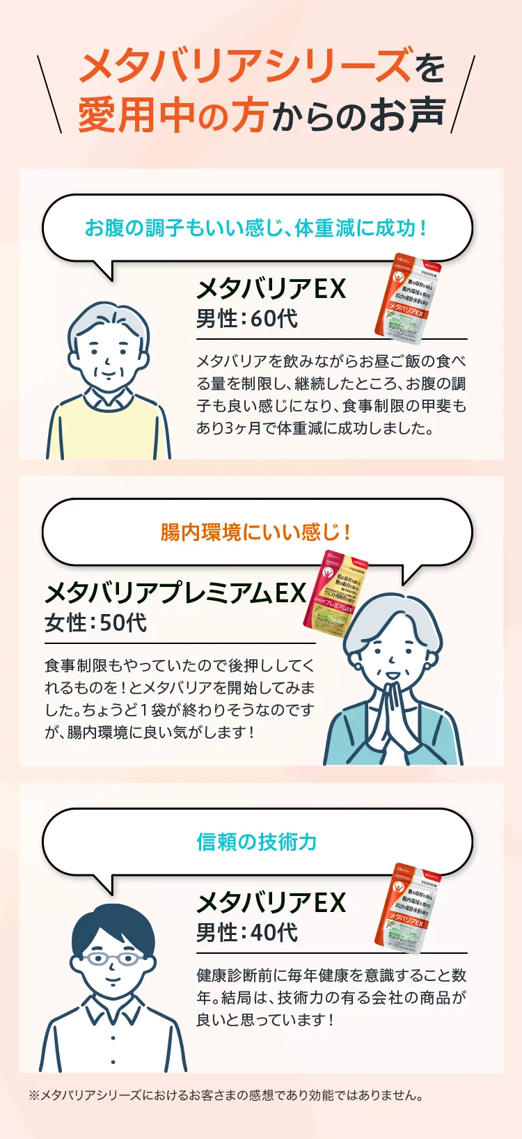 メタバリアシリーズを愛用中の方からのお声