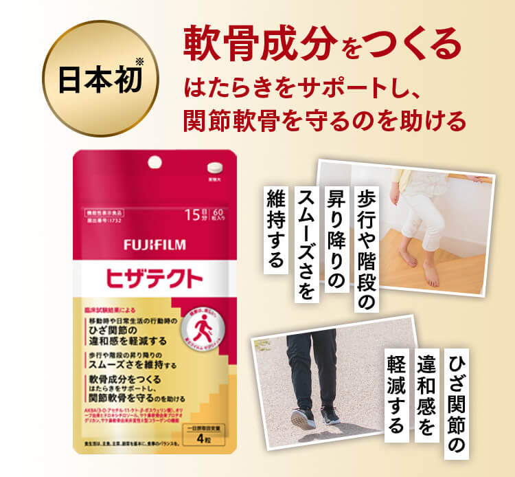 日本初※ 軟骨成分をつくるはたらきをサポートし、関節軟骨を守るのを助ける