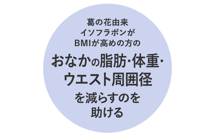 葛の花由来イソフラボンがBMIが高めの方のおなかの脂肪・体重・ウエスト周囲径を減らすのを助ける
