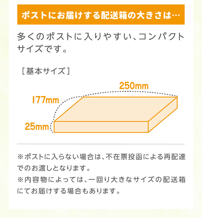 ポストにお届けする配送箱の大きさは…