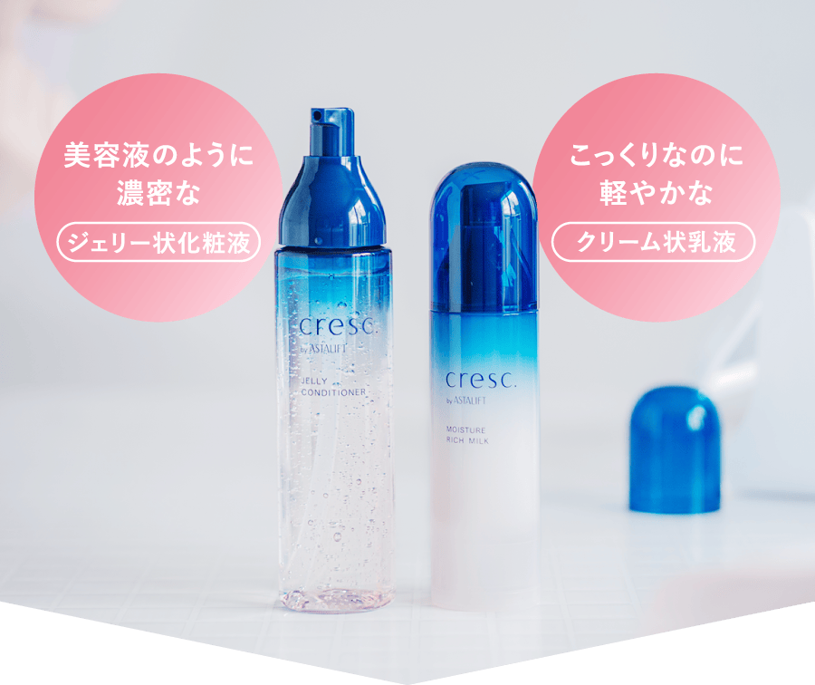 美容液のように濃密なジェリー状化粧液 こっくりなのに軽やかなクリーム状乳液