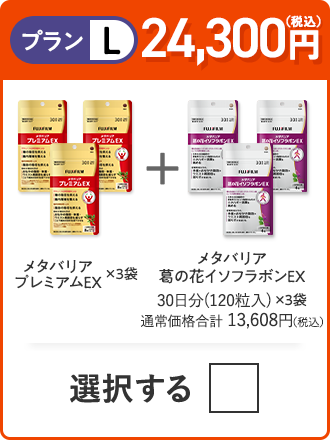 プランL 23,100円（税込） メタバリアプレミアムEX×3袋＋メタバリア×3袋＋メタバリア葛の花イソフラボンEX×3袋