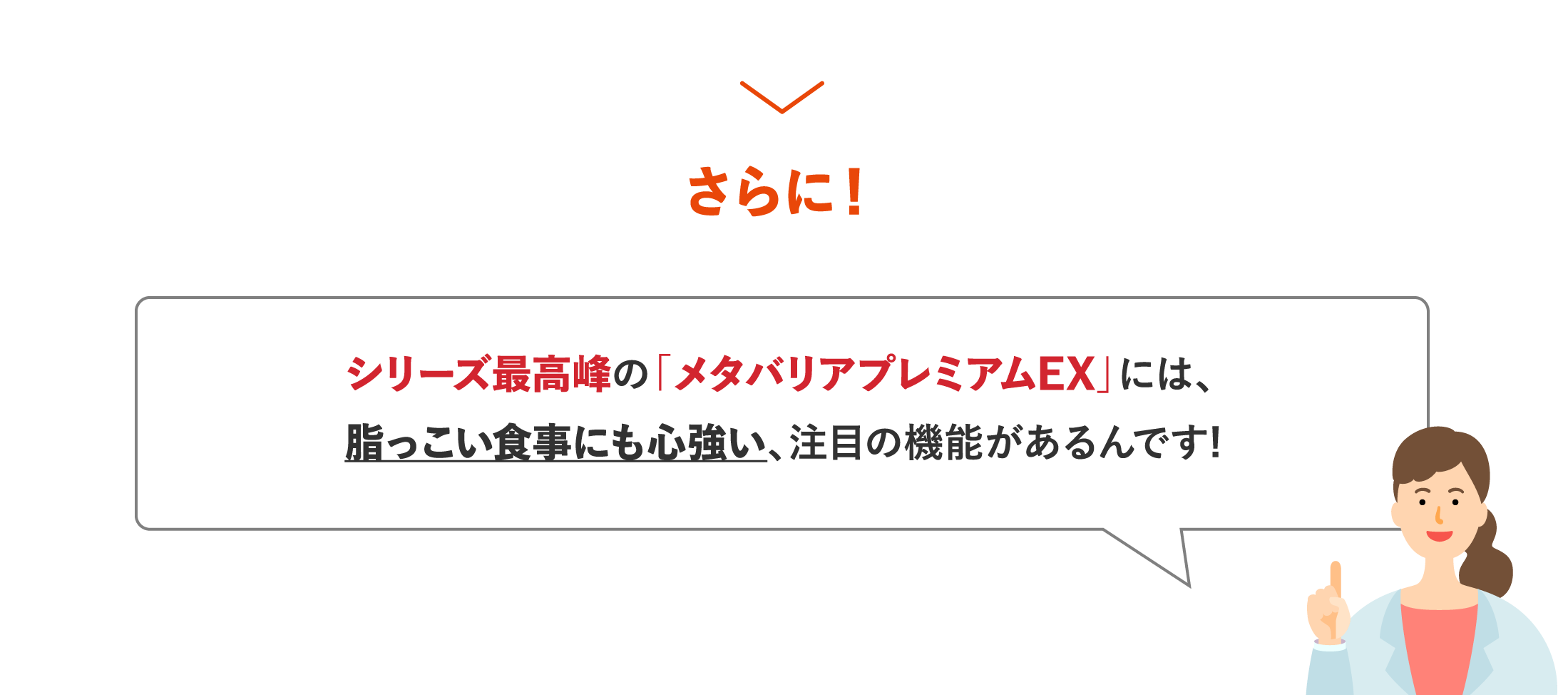 さらにシリーズ最高峰の「メタバリアプレミアムEX」には、脂っこい食事にも心強い、注目の機能があるんです!