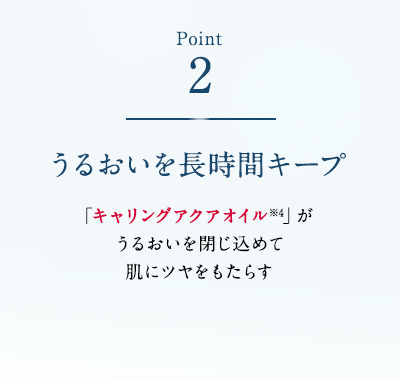 Point2 うるおいを長時間キープ 「キャリングアクアオイル※4」がうるおいを閉じ込めて肌にツヤをもたらす
