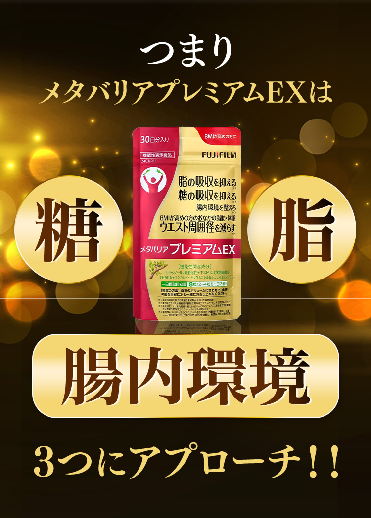 つまりメタバリアプレミアムEXは糖・脂・腸内環境、3つにアプローチ!!