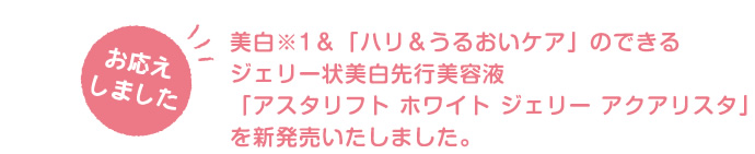 美白※1&「ハリ&うるおいケア」のできるジェリー状美白先行美容液「アスタリフト ホワイト ジェリー アクアリスタ」を新発売いたしました。