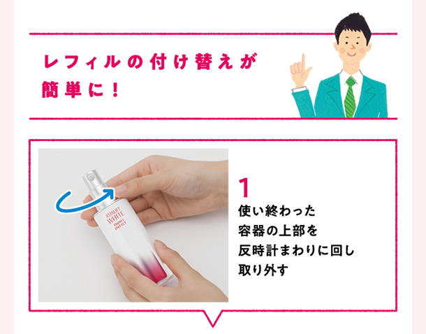 レフィルの付け替えが簡単に！