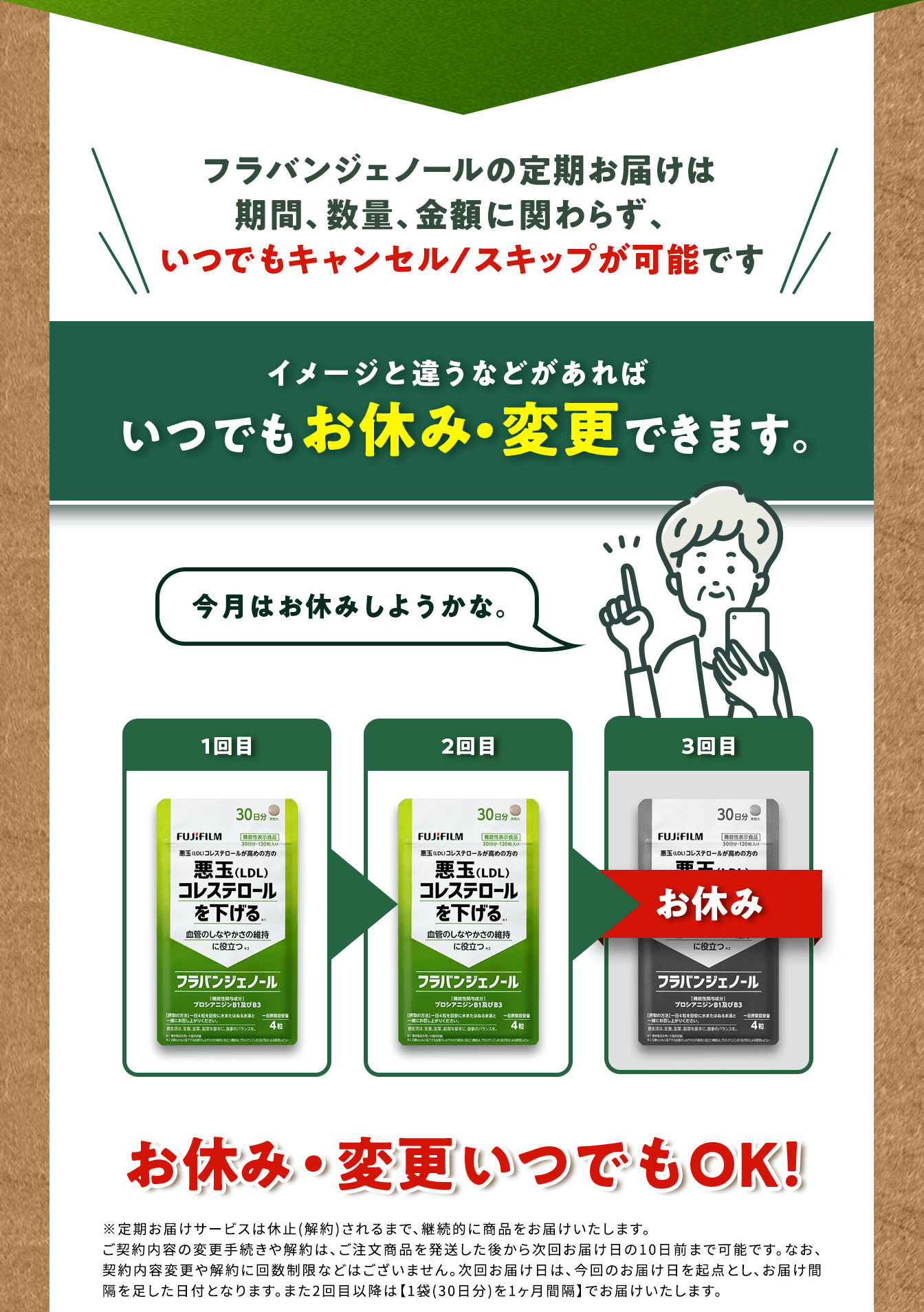 イメージと違うなどがあればいつでもお休み・変更できます。