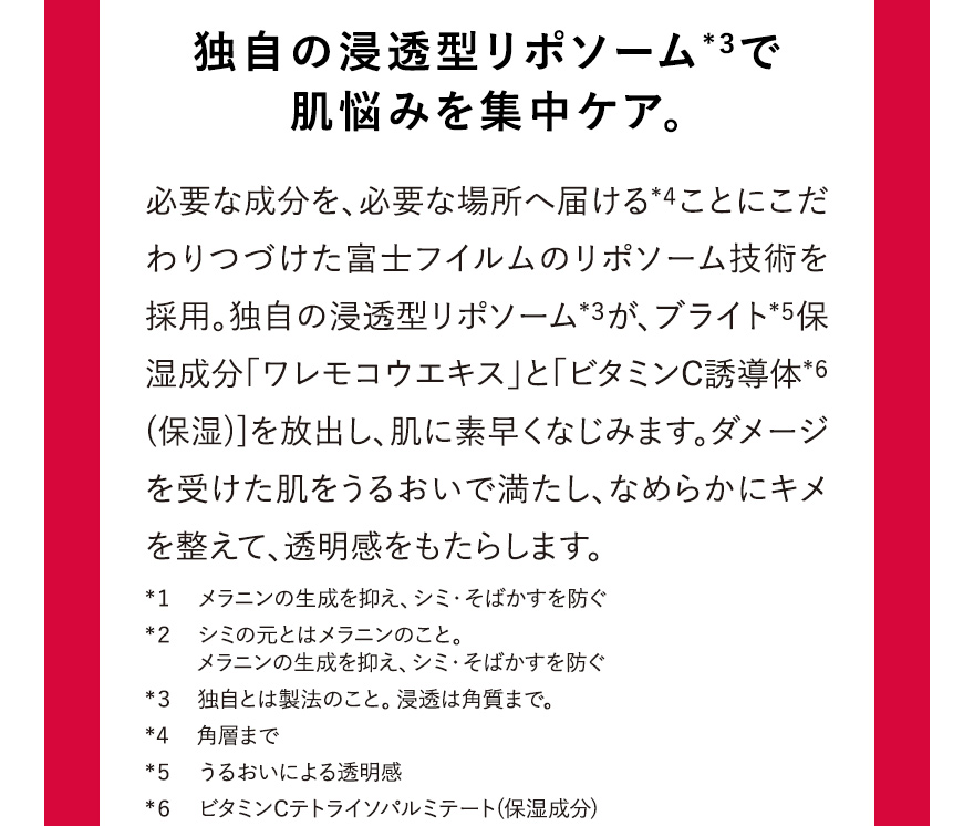 独自の浸透型リポソーム*３で肌悩みを集中ケア。