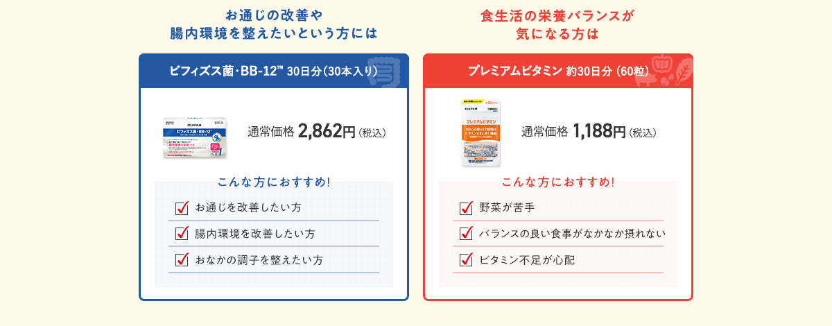 ビフィズス菌・BB-12 30日分（30本入り）／プレミアムビタミン 約30日分 (60粒)