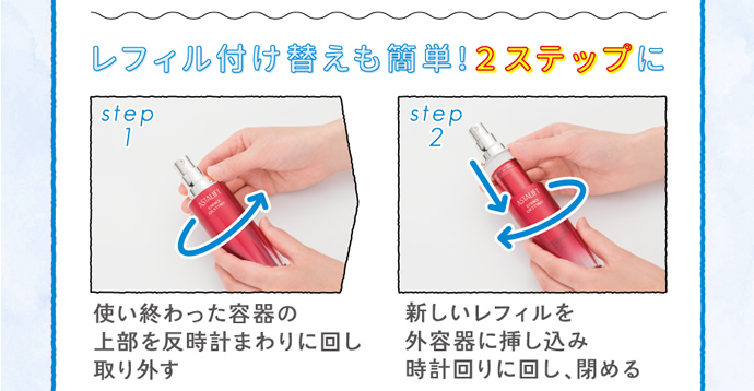 レフィル付け替えも簡単!2ステップに