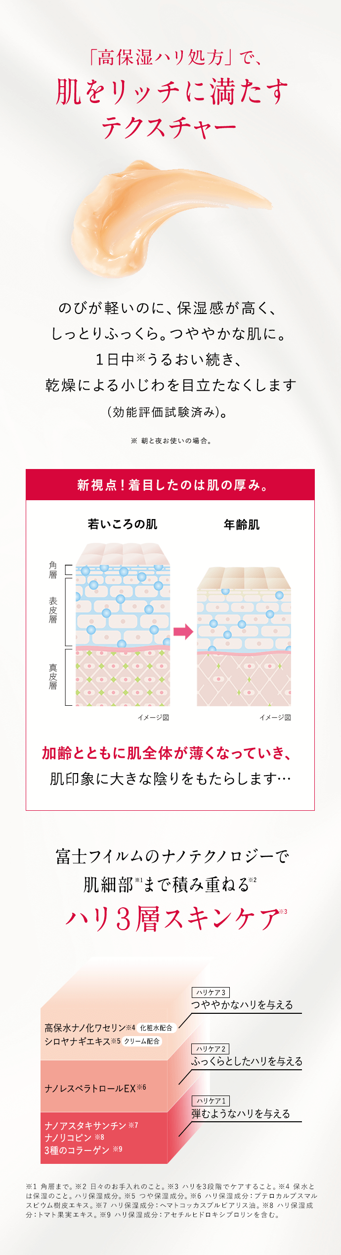 「高保湿ハリ処方」で、肌をリッチに満たすテクスチャー