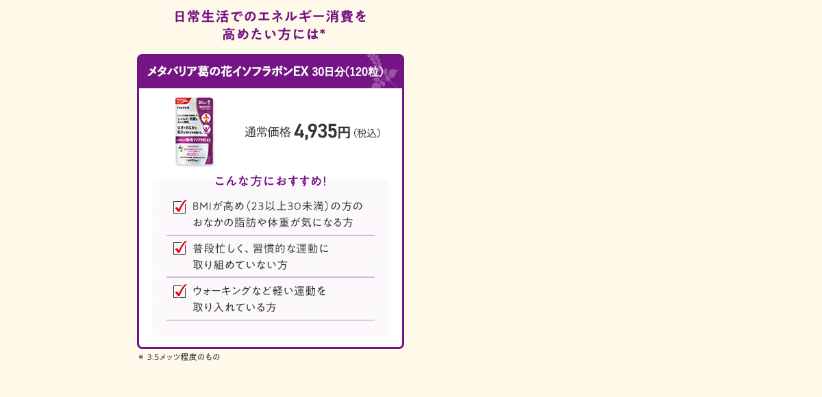 日常生活でのエネルギー消費を高めたい方にはメタバリア葛の花イソフラボンEX