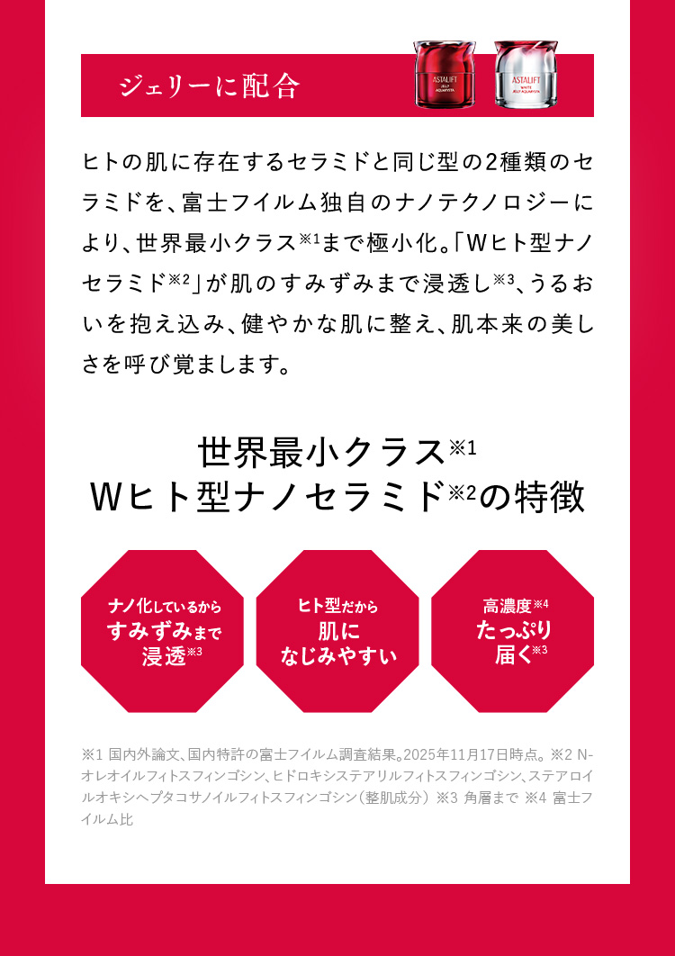 世界最小クラス「Wヒト型ナノセラミド」でうるおいに満ちた肌へ